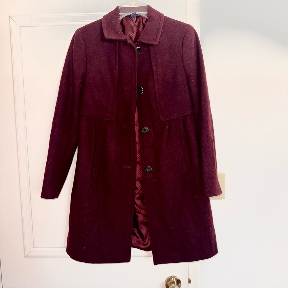 Brooks Brothers Burgundy Wool Coat Women’s 6 Classic Tailored Fall Winter Jacket